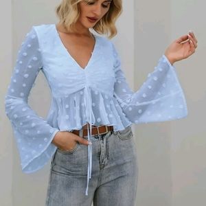 SHEIN ~ Sheer Polka Dot Crop Top ~ Small